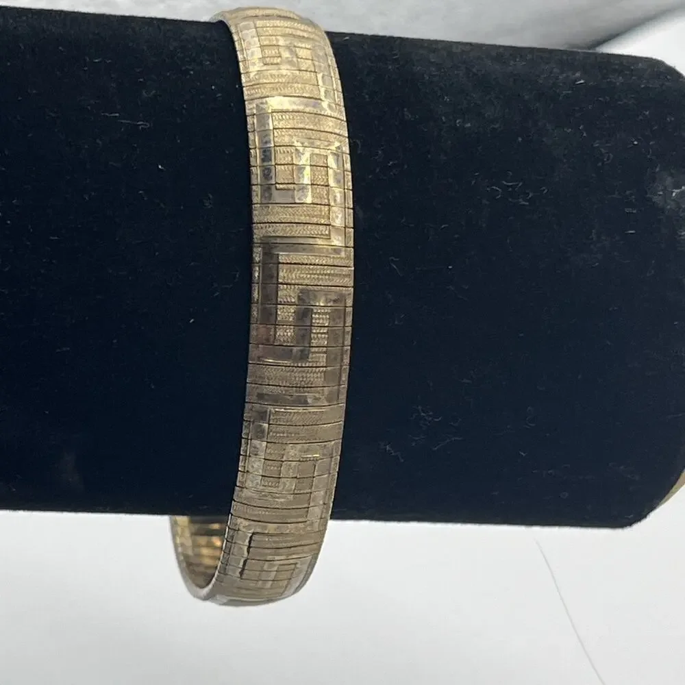 JCM Texture Flexi Sterling Silver 925 Gold Tone Bracelet Greek Key Pattern Vntg